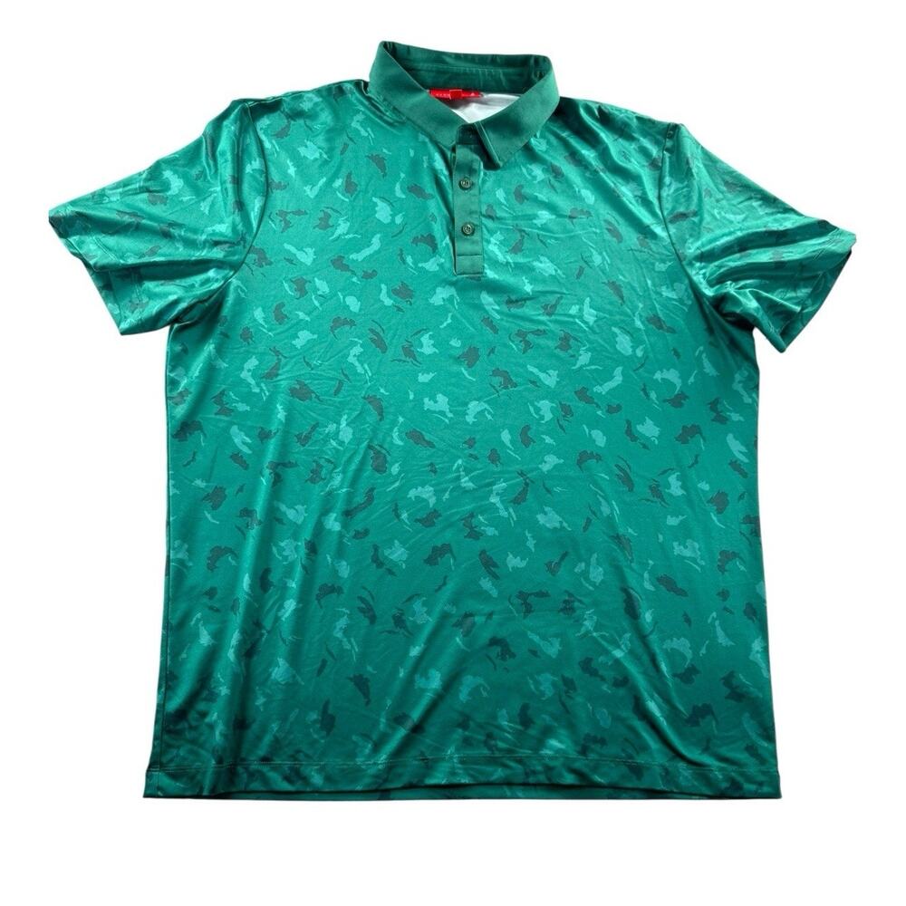 Redvanly Golf Polo Shirt XL Green Geometric Pattern Performance Short Sleeve